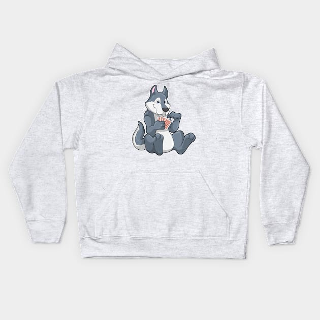 Wolf at Poker with Poker cards Kids Hoodie by Markus Schnabel